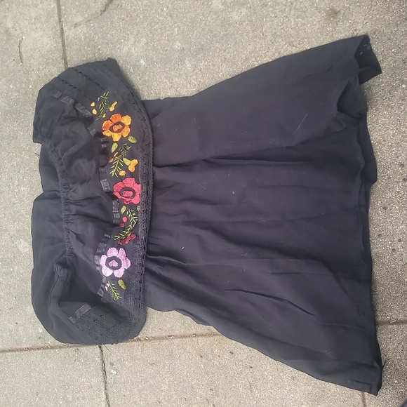Vintage Tops - Black off the shoulder pink yellow red floral embroidered peasant top sz 22
